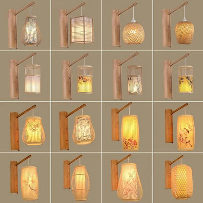 SAMAN Modern Bamboo Art Wall Lamp Bamboo Weaving Creative Living Room Restaurant Bedroom StudyTea Homestay LED Retro Wall Light