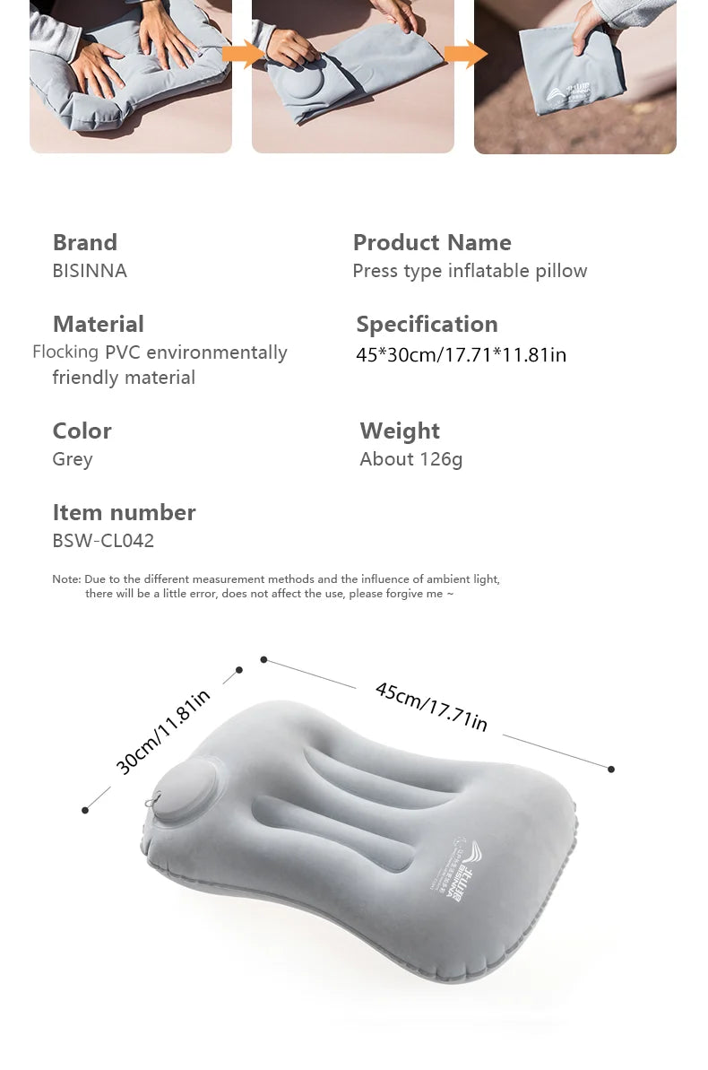 BISINNA Camping Inflatable Pillow Portable Ultralight Travel Hiking Air Sleeping Pillow for Neck and Lumbar Support