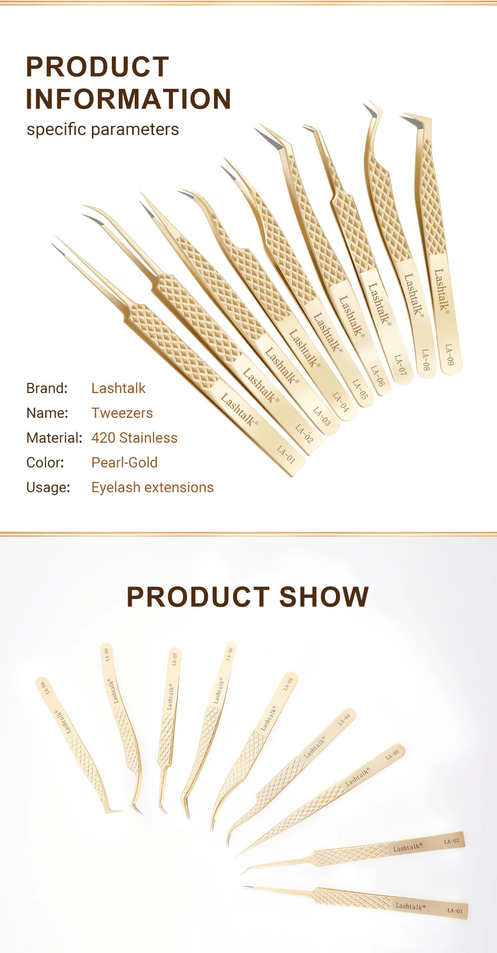 Lashtalk Precision Fiber Tip Tweezer Eyelash Extensions Diamond Grip Anti-Slip Premium Gold Stainless Steel Makeup From Nagaraku RELUX.STORE
