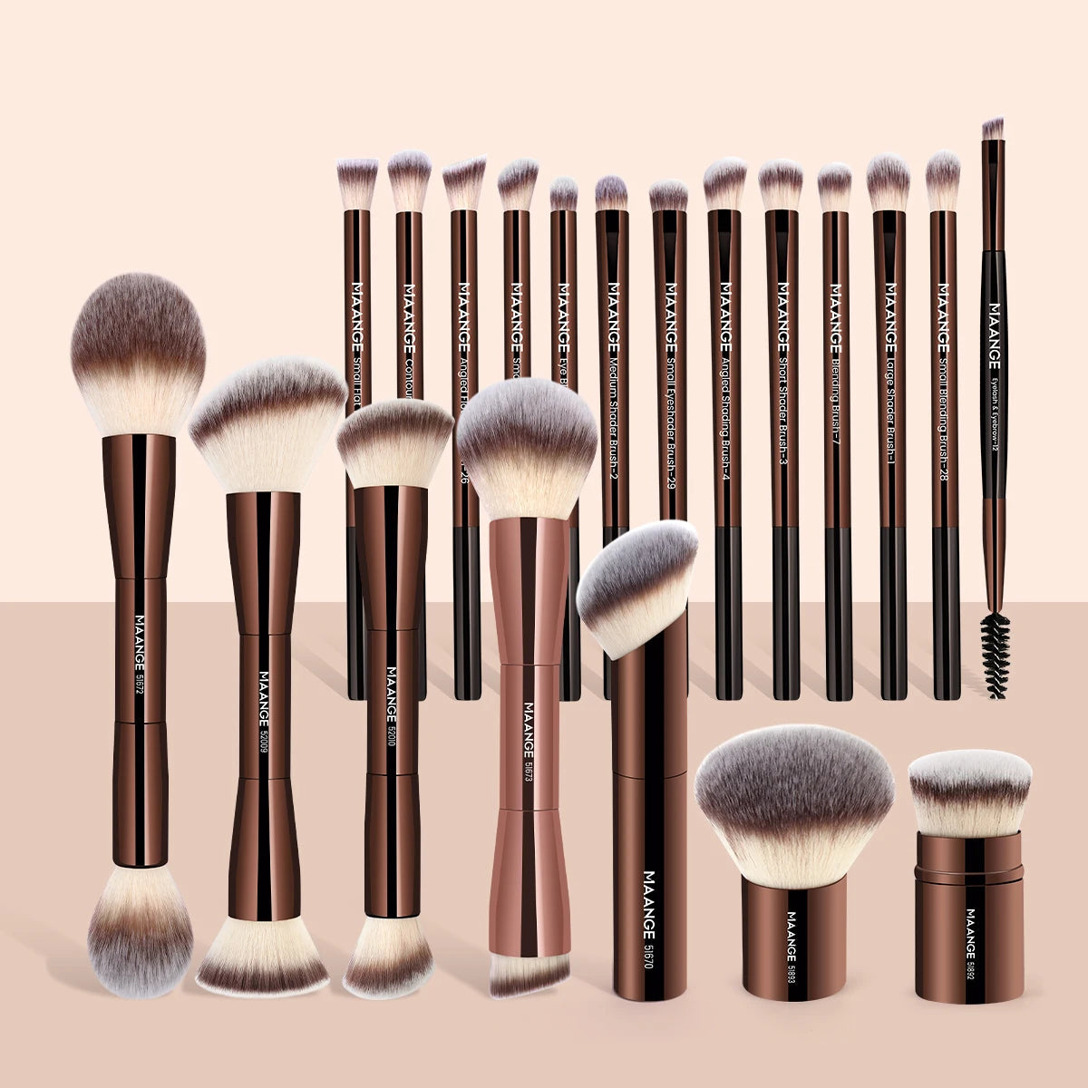MAANGE 20pcs/set Pro Makeup Brushes Double Ended Foundation Concealers Blush Eye Shadows Brush for Liquid Cream Powder Blending RELUX.STORE