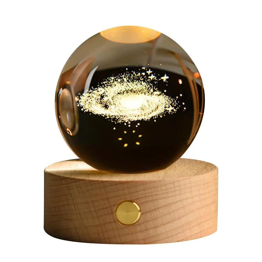 6cm Faux Crystal Ball Light Calming Night Light Clear Lighted Stellar Galaxy Spheres With Wooden Base For Bedside Table Desk