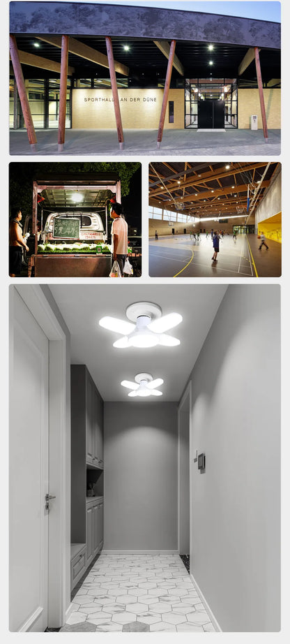 E27 Fan Shape Foldable 28W LED Bulb AC220V/110V Deformation for Home Ceiling Lights Warehouse and Garage White Leaf Light 6500K