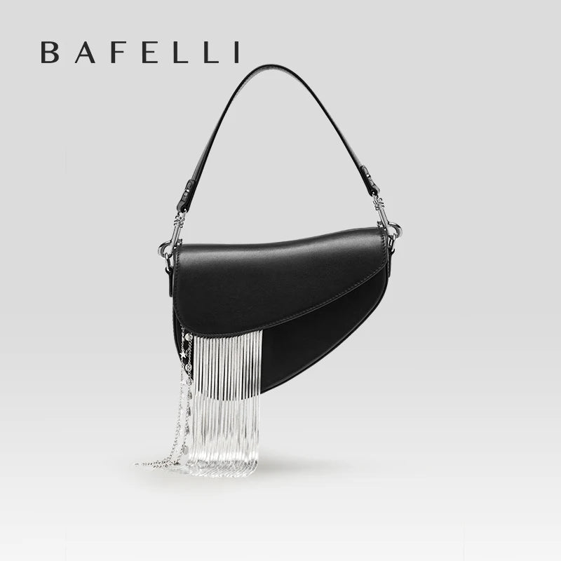 BAFELLI 2025 NEW LUXURY WOMAN BAGS LEATHER STYLISH INDIVIDUALITY FASHION TASSELS PURSE SHOULDER CROSSBODY HANDBAGS FEMALE SADDLE RELUX.STORE