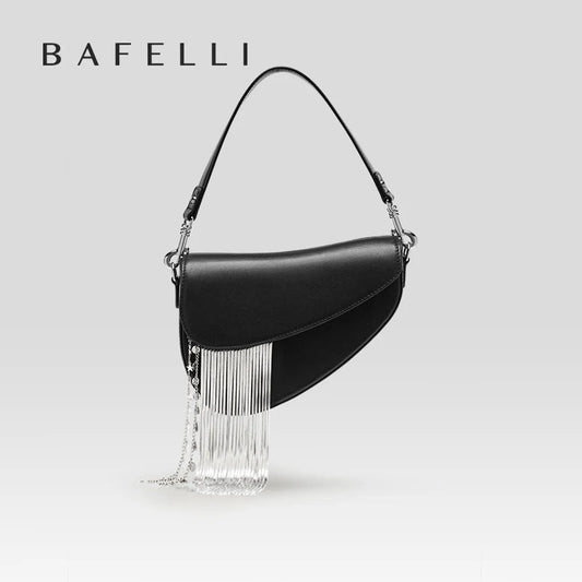 BAFELLI 2025 NEW LUXURY WOMAN BAGS LEATHER STYLISH INDIVIDUALITY FASHION TASSELS PURSE SHOULDER CROSSBODY HANDBAGS FEMALE SADDLE RELUX.STORE