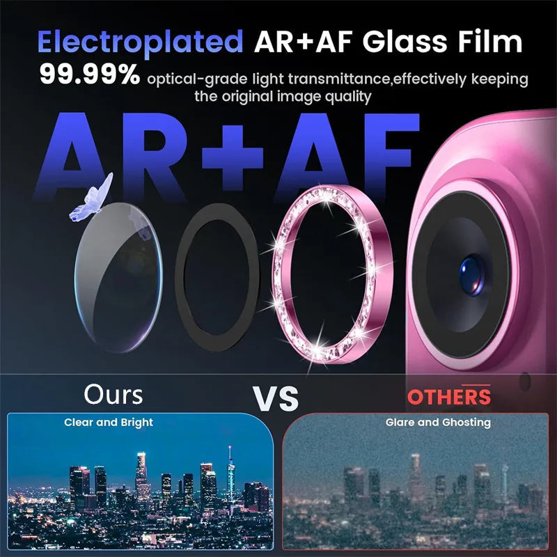 2-3Pcs Pink Glitter Bling Metal Tempered Glass Camera Lens Protector For IPhone 17 16 15 14 13 Pro Max Plus Full Cover Accessory RELUX.STORE
