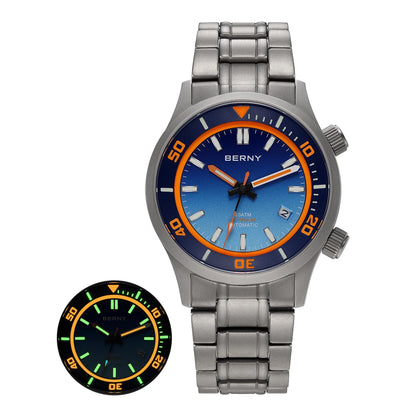 BERNY Automatic Titanium Diver Watch for Men Supper Luminous Sappire AR coated Miyota 8215 20ATM Mechanical Diving Men's Watches