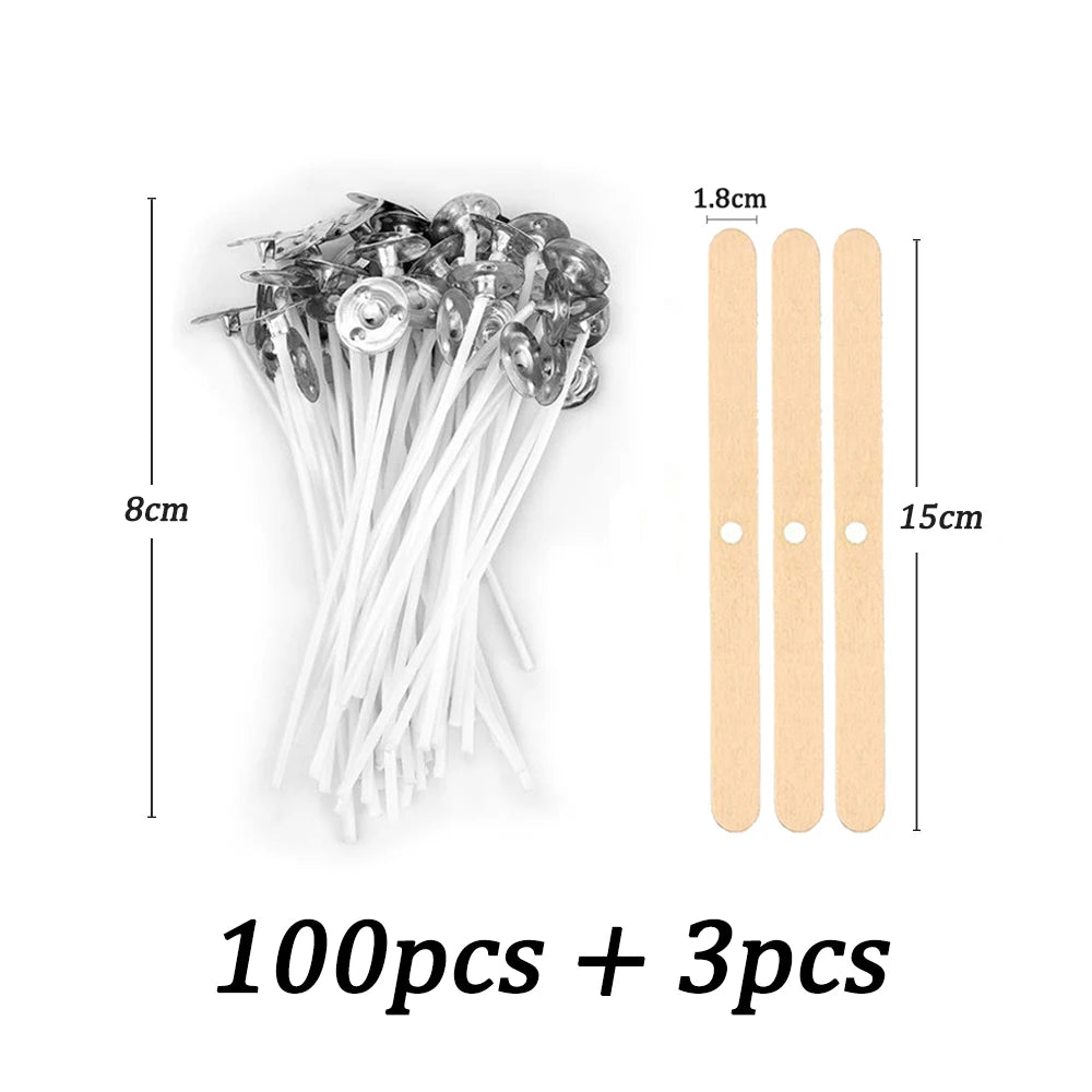 100pcs/bag Pre-Waxed Smokeless Candle Wicks with Holder DIY Cotton Thread Wicks Soy Wax Beewax Candle Wicks Making Accessories