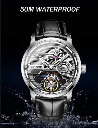 AESOP Men Flying Tourbillon Mechanical Full Skeleton Waterproof Watches Top Brand Luxury Watch for Men Sapphire With Diamond Man