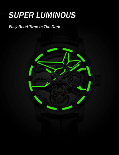AESOP Men Flying Tourbillon Mechanical Full Skeleton Waterproof Watches Top Brand Luxury Watch for Men Sapphire With Diamond Man