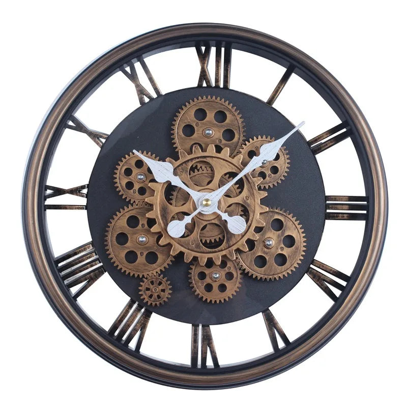 Industrial Gear Wall Clock with Rotating Gear Decoration - Antique Style and Quiet Movement RELUX.STORE