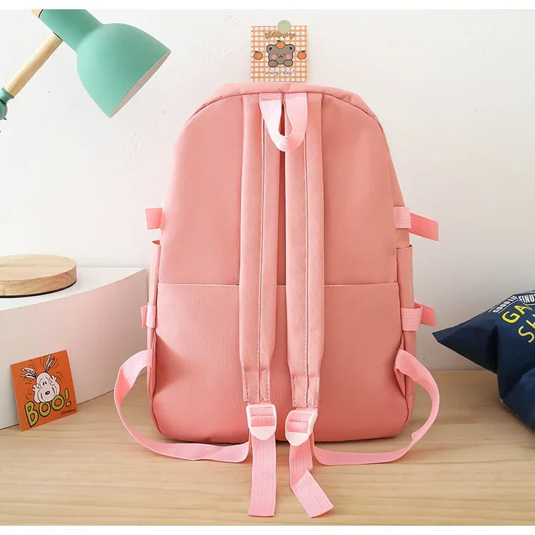 Five-Piece Set Large Capacity Fashionable Double Shoulder Backpack for Junior And High School Girls Primary School Students