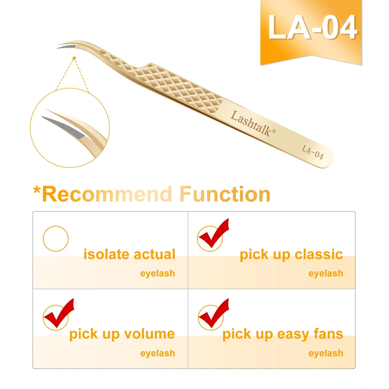 Lashtalk Precision Fiber Tip Tweezer Eyelash Extensions Diamond Grip Anti-Slip Premium Gold Stainless Steel Makeup From Nagaraku RELUX.STORE