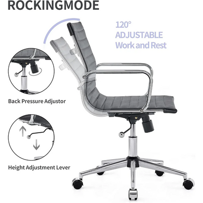 Modern Black Office Chair Computer Desk Chairs Conference Leather Home Office Dsek Chair Mid Back Swivel Chairs