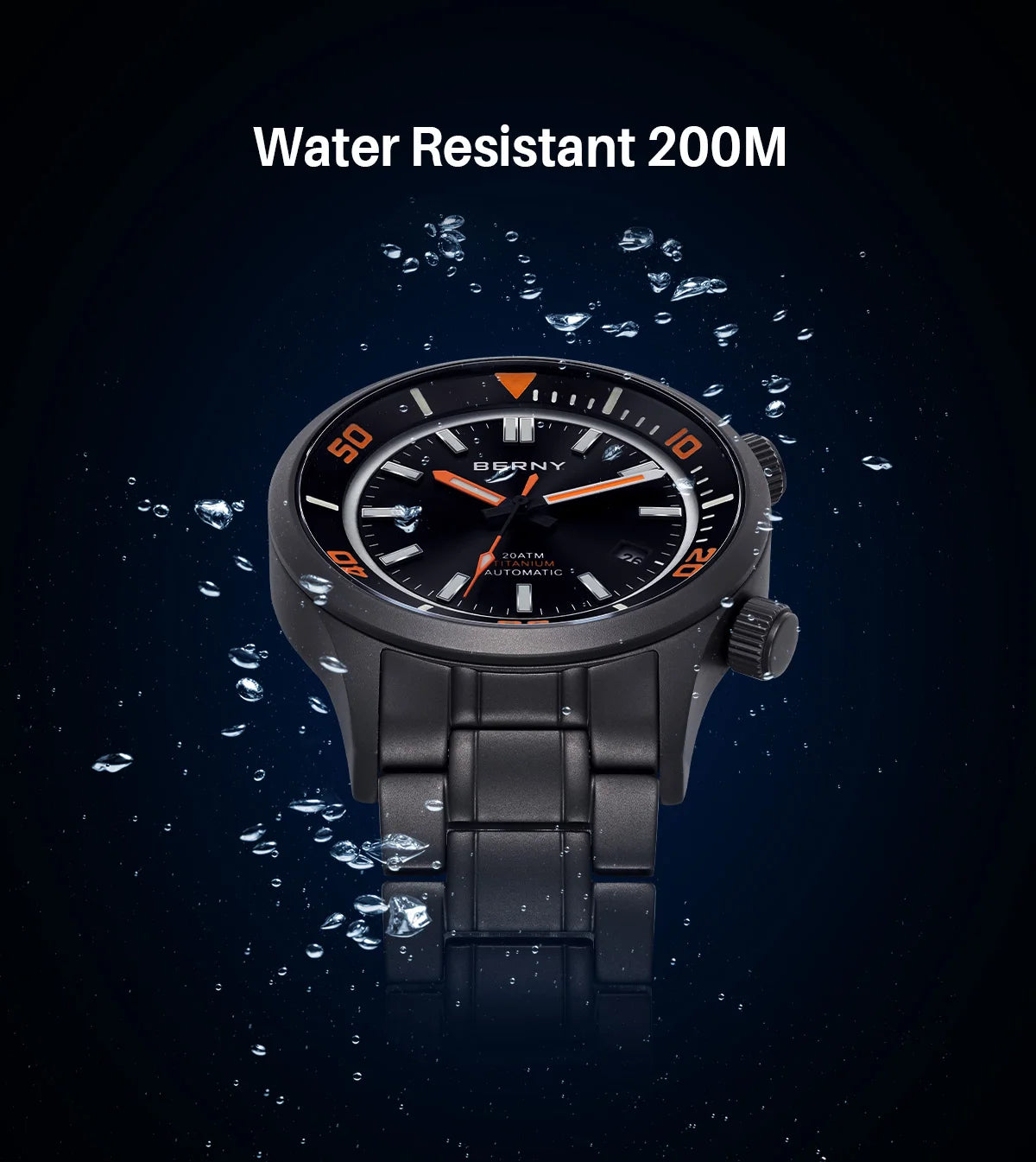BERNY Automatic Titanium Diver Watch for Men Supper Luminous Sappire AR coated Miyota 8215 20ATM Mechanical Diving Men's Watches