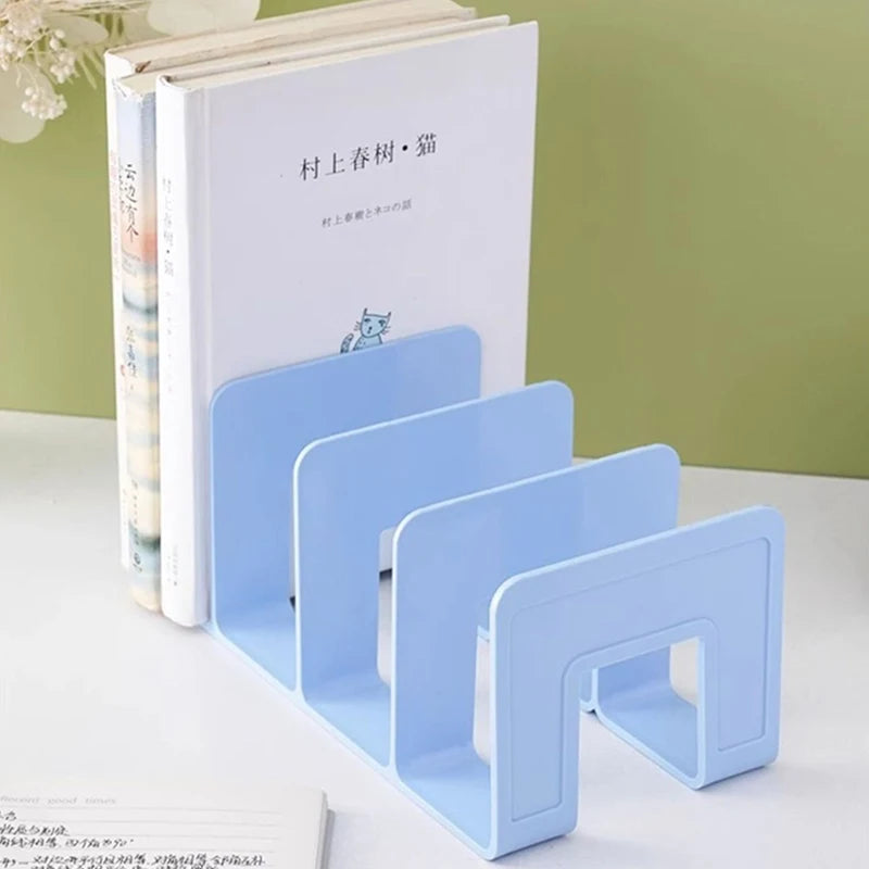 4 Grid Bookends Stand Bookshelf Desktop Decor Storage Rack Bookend Book Holder School Stationery Office Desktop File Organizer