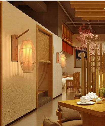 SAMAN Modern Bamboo Art Wall Lamp Bamboo Weaving Creative Living Room Restaurant Bedroom StudyTea Homestay LED Retro Wall Light