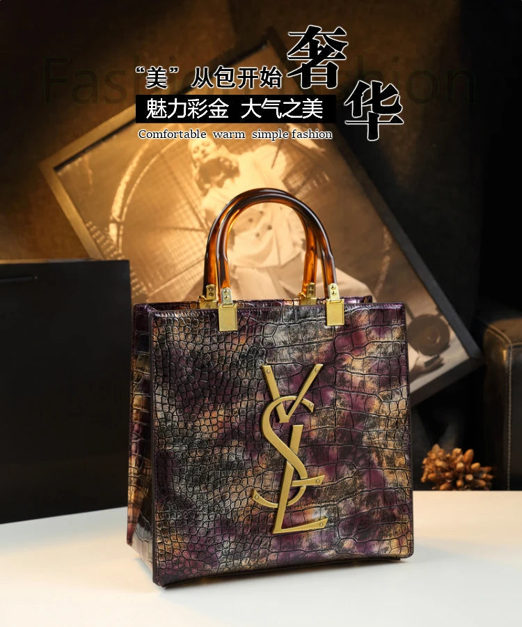 2025 New Arrival All-match Crocodile Pattern Atmospheric Middle-aged Women's Bag Large Capacity Portable Tote Bag Handbags RELUX.STORE