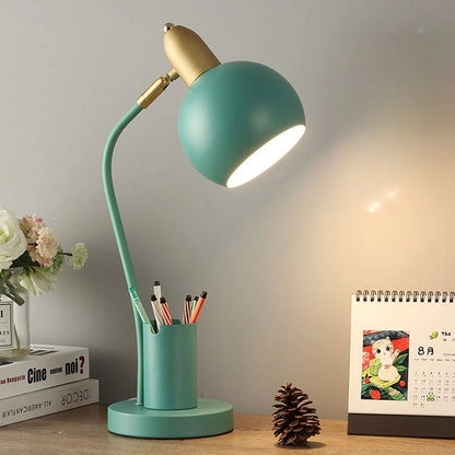 Nordic Iron Art LED Macaron Desk Lamp Eye Protection Dimming Metal Pen Holder Table Lamp Living Room Bedroom Home Decor Lighting