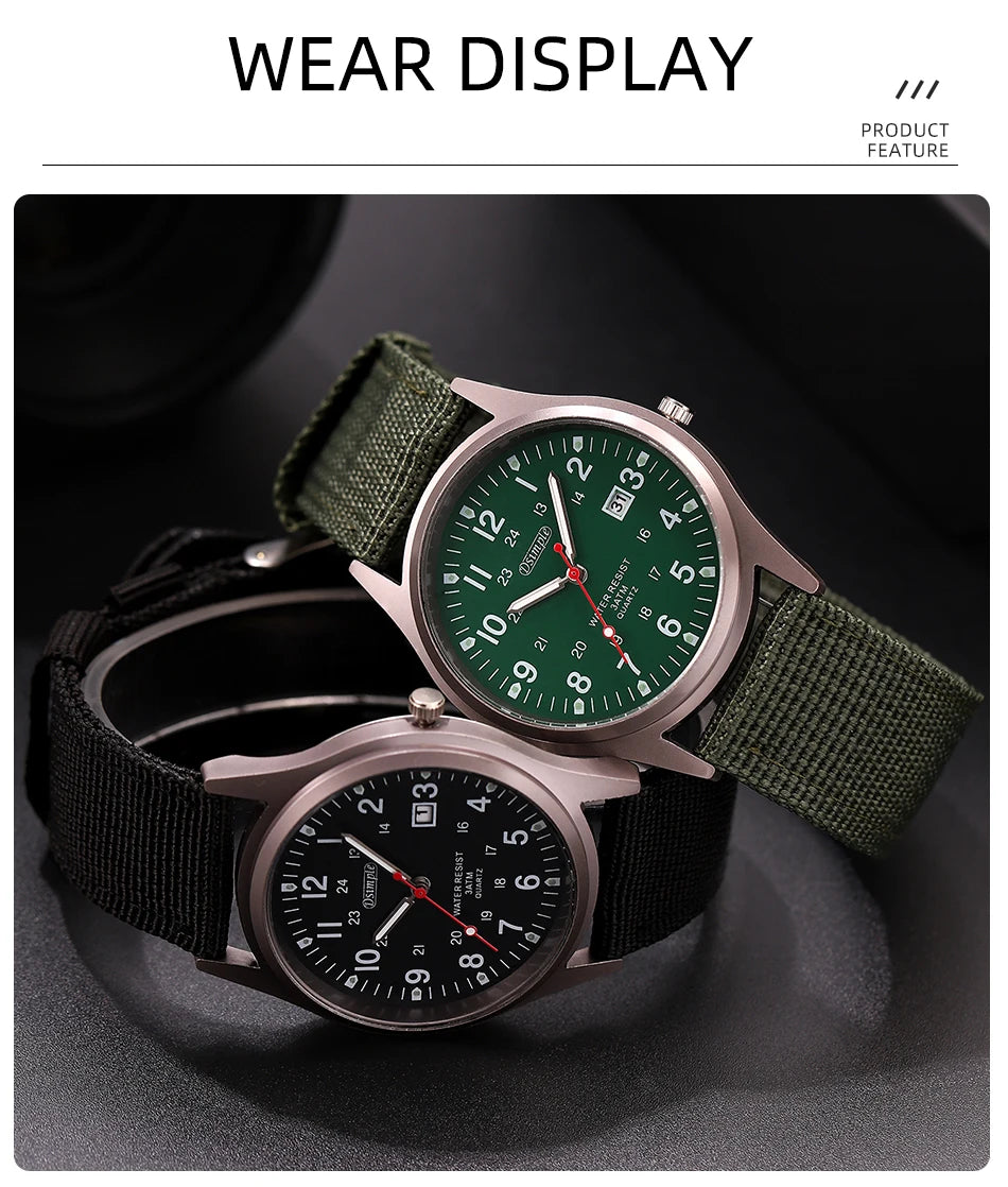 Fashion Mens Watches Luminous Hands Clock Luxury Military Sports Calendar Quartz Wristwatch Men Casual Nylon Watch Reloj Hombre