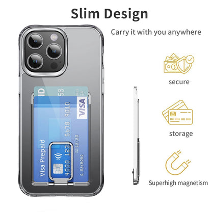 Strong Transparent Magnetic For Magsafe Card Wallet Metal Stand Holder Clear Case For iPhone Card Phone Back Bag Adsorption RELUX.STORE
