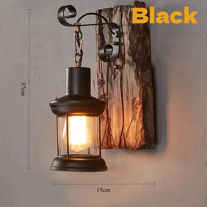 Antique New Style Industrial Wood Wall Sconce Light Rustic Wall Lamp Decorate Wall Light Iron Metal Art For Bar Loft Corridor