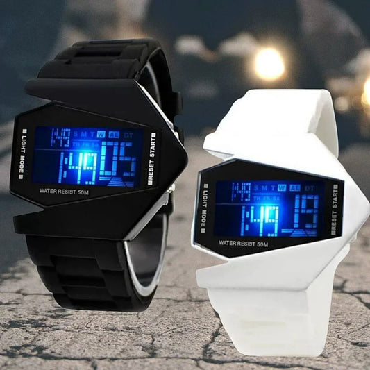 Men's and Women's Sports Couple Watches, Luminous Multi-functional Square Fighter Plane Watches, Men's Electronic Watches