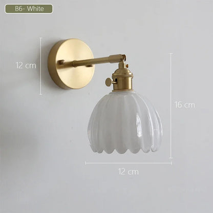 Modern Japanese Retro Floral Glass Wall Lamp Modern Simple Bedside Lamp For Bedroom Study Led Mirror Light Nordic Wall Sconce