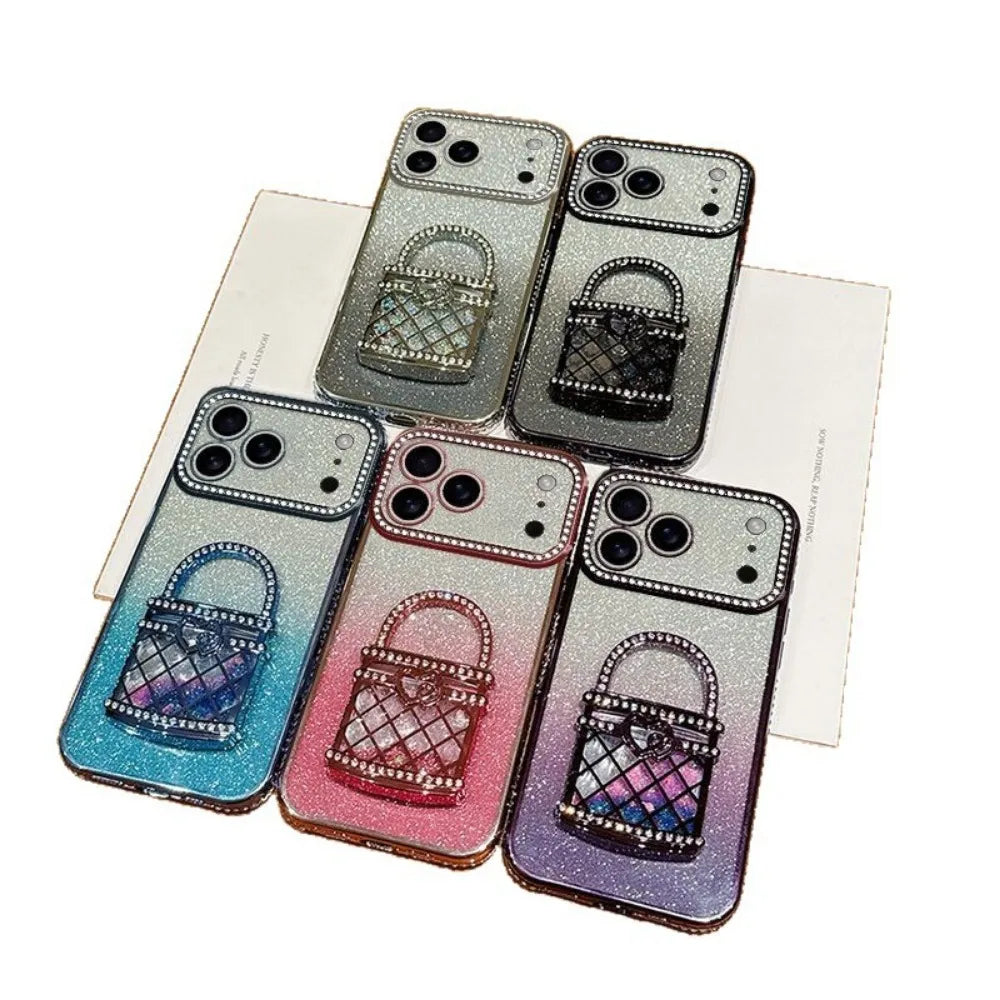 For iPhone17/15/14/13/12promax Rhinestone Phone Case Makeup Mirror Holder Quicksand Glitter Case RELUX.STORE