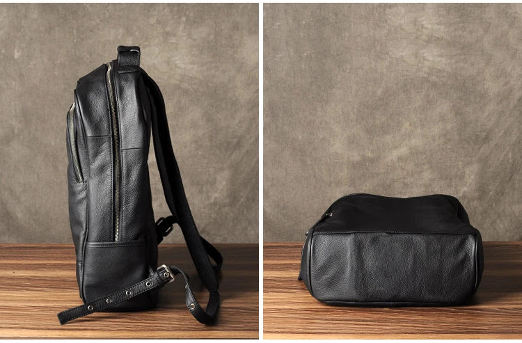 High Quality Fashion Genuine Leather Backpack Men Bagpack Student School Bag Backpack daily male Rucksack large Knapsack Black