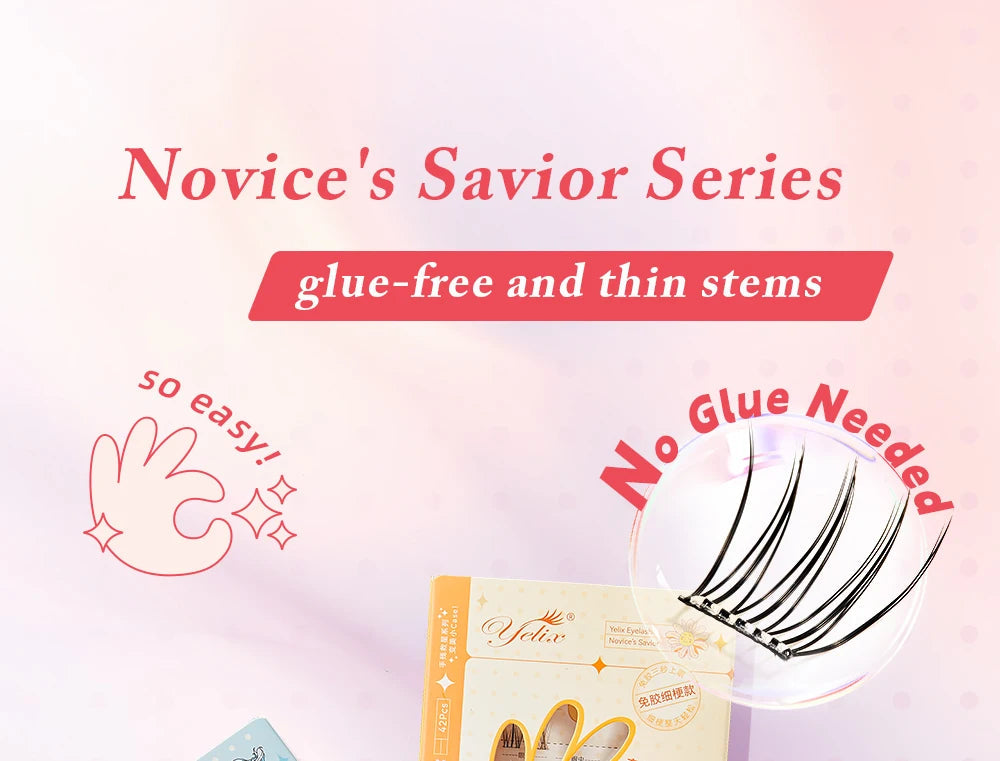 Yelix Self-adhesive Glue Free False Eyelashes Reusable DIY Segmented DIY Lashes Clusters No Glue Needed Natural Soft Lashes RELUX.STORE