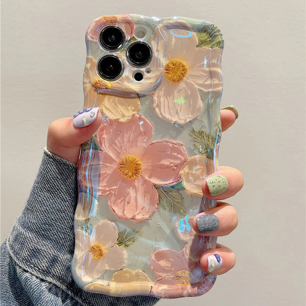 Retro Oil Painting Phone Case For iPhone 13 14 15 16 ProMax 12 11 Luxury Flower Print Shockproof Silicone Cover Artistic Decor RELUX.STORE