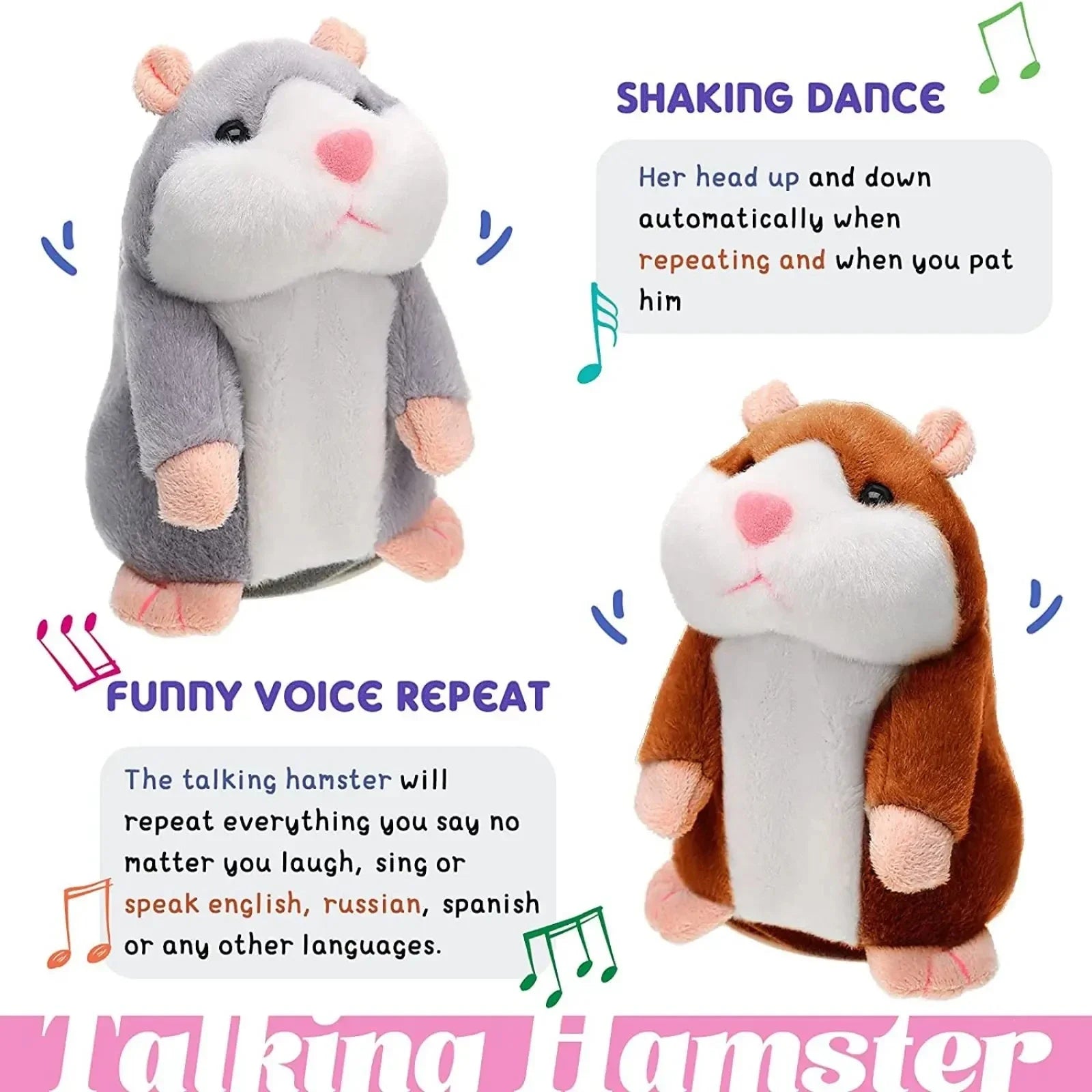 Learn To Imitate Talking Little Hamster Animal Plush Funny Toy Talking Nod Hamster Doll Soothing Crying Baby Toy Kids Gift - RELUX.STORE
