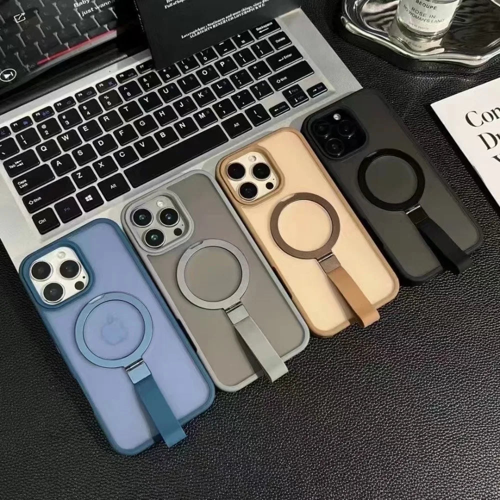 Luxury Matte Hand Wrist Strap Phone Case for for Magsafe iPhone 17 16 15 14 Plus 13 12 Pro Max 11 Magnetic Holder Stand Cover RELUX.STORE