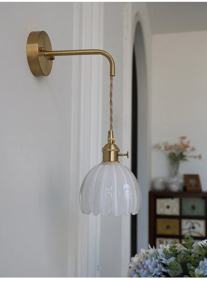 Modern Japanese Retro Floral Glass Wall Lamp Modern Simple Bedside Lamp For Bedroom Study Led Mirror Light Nordic Wall Sconce
