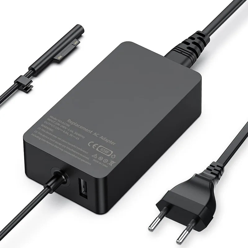 “65W 15V 4A Power Adapter for Microsoft Surface Pro/Go/Book – Fast Laptop Charger for Surface Pro 4/5/6/7/8/9, Go 1/2/3, Book 1/2/3/4 | Compatible with Models 1866, 1867, 1706, 1800, 1796”