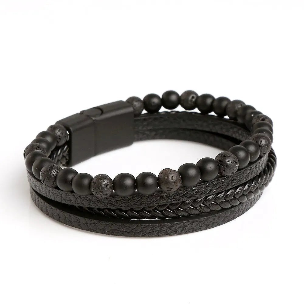 Men Leather Bracelet Classic Fashion Tiger Eye Beaded Multi Layer Leather Bracelet For Men Jewelry Gift RELUX.STORE