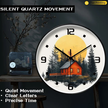 Unique 2D-Flat Sunny mountain cabin Plastic Silent Wall Clock Elegant home decor exquisite choice for New Year presents