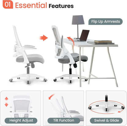 High Back Mesh Chair Adjustable Height and Ergonomic Design Home Office Computer Desk Chair  (Grey)