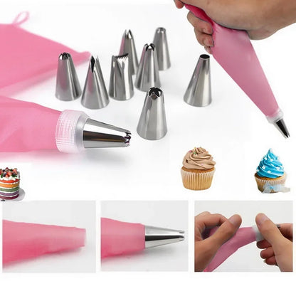 Multifunctional Cake Decorating Tools Silicone Pastry Bag Stainless Steel Cake Mouth Reusable Silicone Bag Tools Pastry Nozzle