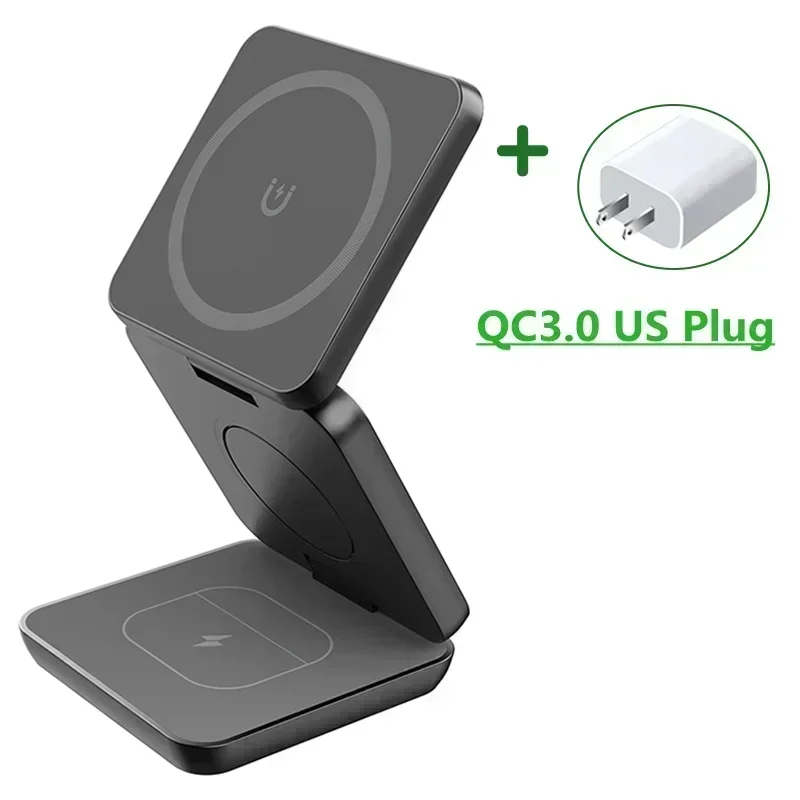 “3-in-1 Foldable Magnetic Wireless Charger Stand – Fast Charging Dock for iPhone 16/15/14/13 Pro Max, Apple Watch 10/9, & AirPods | Wireless Charging Station Holder”