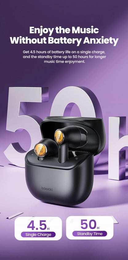 Toocki ENC Bluetooth 5.3 Headphones TWS HiFi Sound Stereo Earphones with Mic Wireless Waterproof In-Ear Headset for Mobile Phone RELUX.STORE