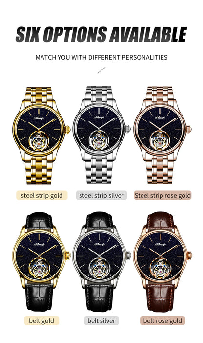 AESOP Mens Luxury Real Flying Tourbillon Mechanical Sapphire Waterproof Watch Skeleton Watches for Men Wristwatches Male 2025 A