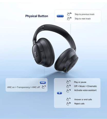 Baseus EH10 NC ANC Wireless Headphones 45dB Adaptive Hybrid Noise Cancelling Headsets Hi-Res LDAC Headphone Bluetooth 6.0 80Hrs