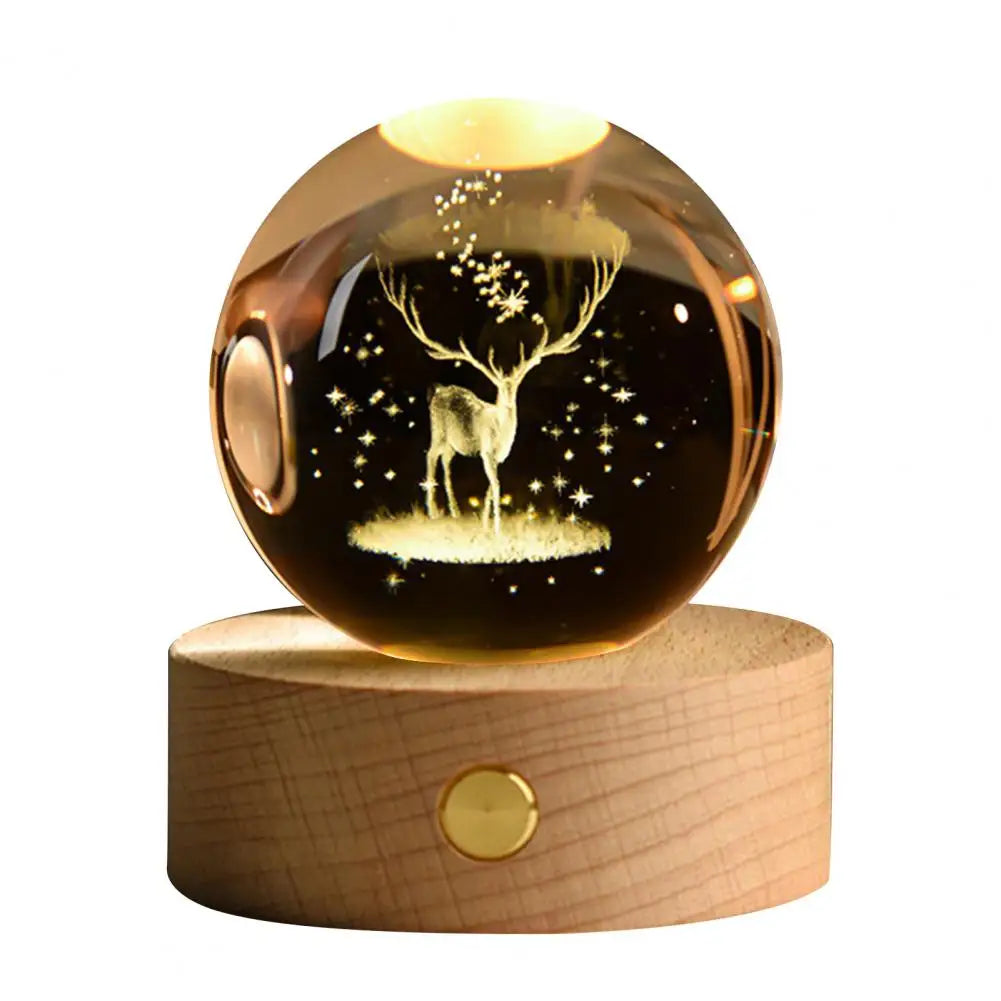 6cm Faux Crystal Ball Light Calming Night Light Clear Lighted Stellar Galaxy Spheres With Wooden Base For Bedside Table Desk