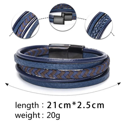 Trendy Leather Bracelets For Men Stainless Steel Bracelet 21CM Multilayer Braided Rope Bracelets for Male Jewelry Gifts RELUX.STORE