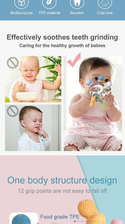 Baby Toys 0 12 Months Rotating Rattle Ball Grasping Activity Baby Development Toy Silicone Teether Baby Sensory Toys for Babies - RELUX.STORE