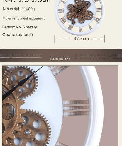 Industrial Gear Wall Clock with Rotating Gear Decoration - Antique Style and Quiet Movement RELUX.STORE
