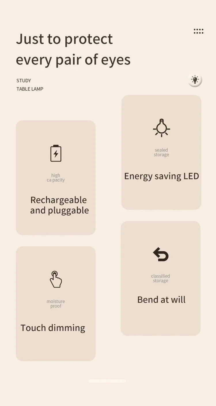 Led Table Lamp USB Rechargeable Night Light With Folding Clamp Study Stand Read Lamp Touch 3 Modes Dimming Eye Protection Light