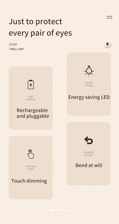 Led Table Lamp USB Rechargeable Night Light With Folding Clamp Study Stand Read Lamp Touch 3 Modes Dimming Eye Protection Light