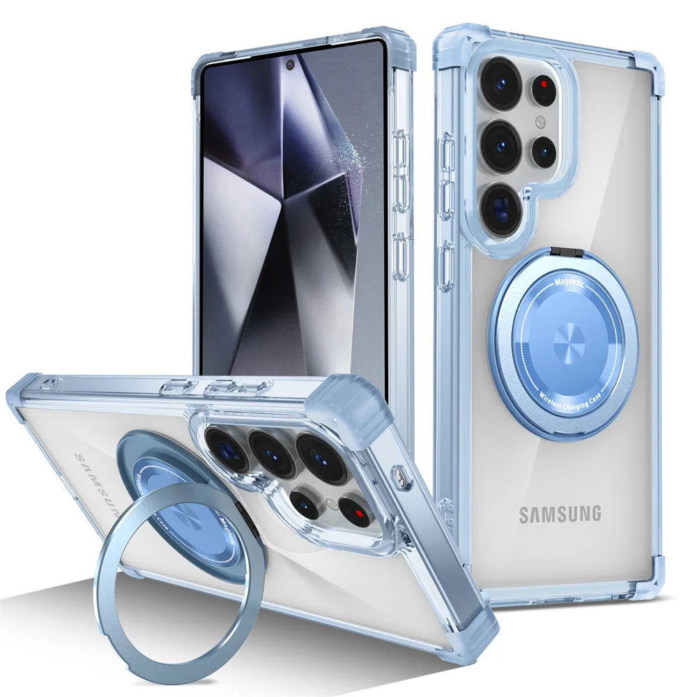 Rotating Magnetic Folding Stand Transparent Phone Case for Samsung S25 Edge S24 S23 Plus FE S21 Ultra Armor Shockproof Cover RELUX.STORE